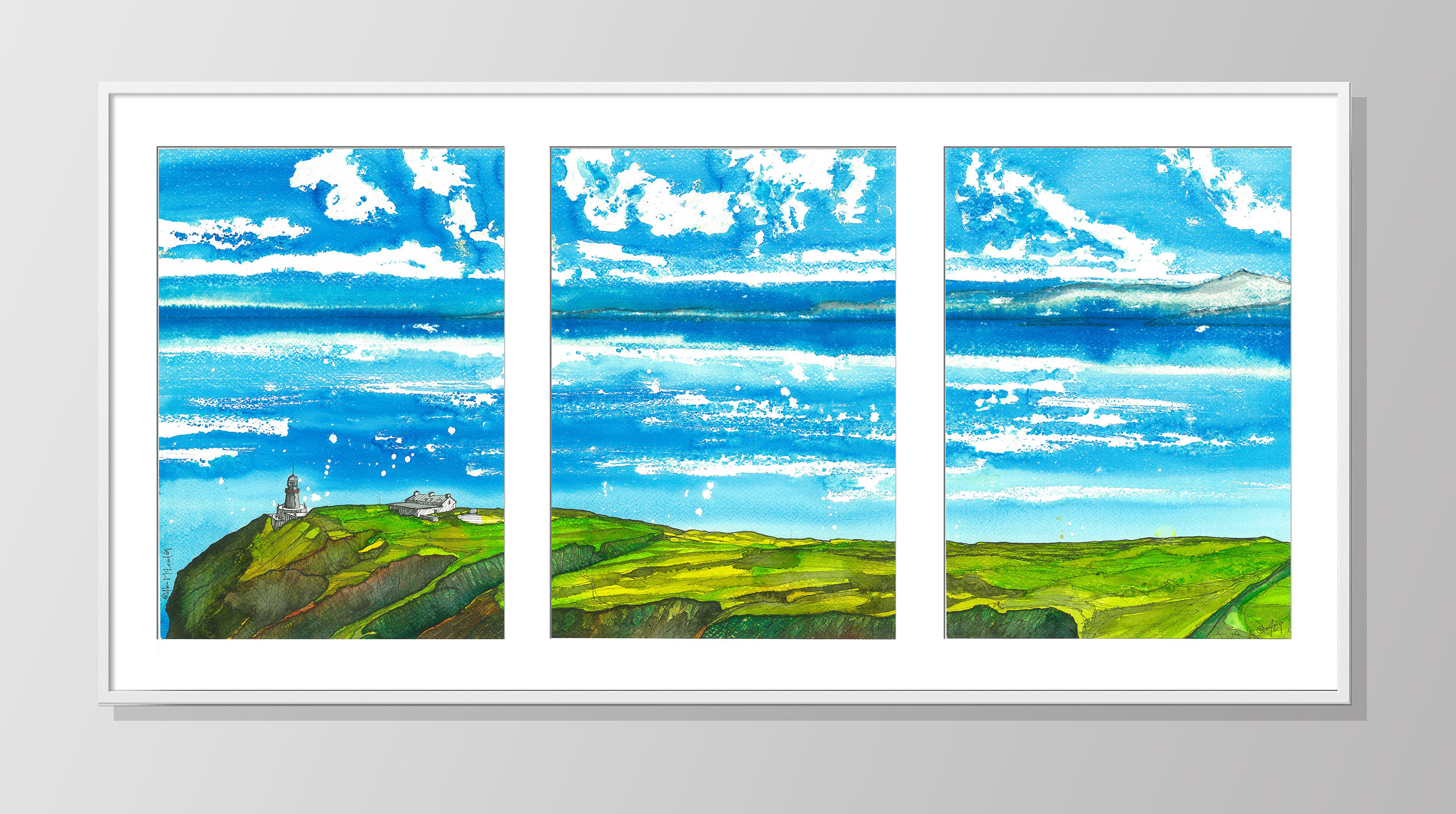 Bailey Lighthouse Triptych in Single White frameby Alan McLeod 